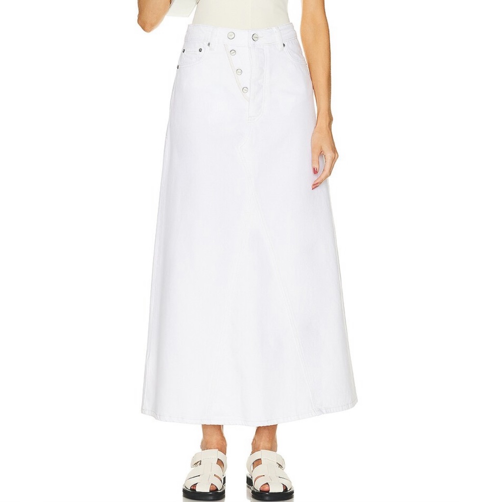 Nwt Ganni Double Fly Denim Maxi Skirt In Bright White Eu 40